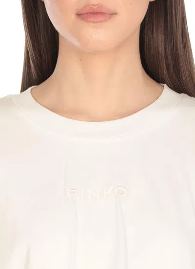 Pinko Cropped White T-shirt With Embroidered Logo