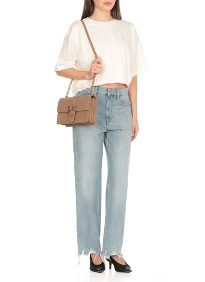 Pinko Cropped White T-shirt With Embroidered Logo