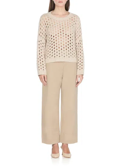 Antonelli Beige Crewneck Cotton Sweater In Neutral