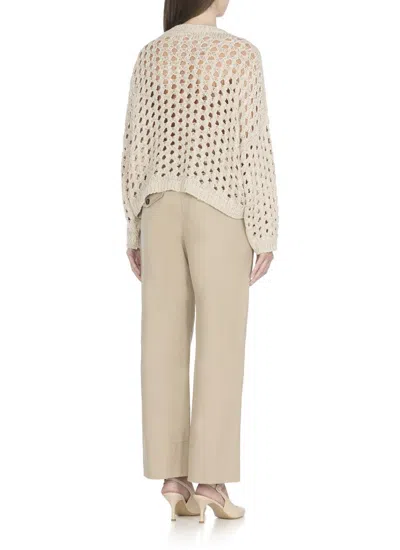Antonelli Beige Crewneck Cotton Sweater In Neutral