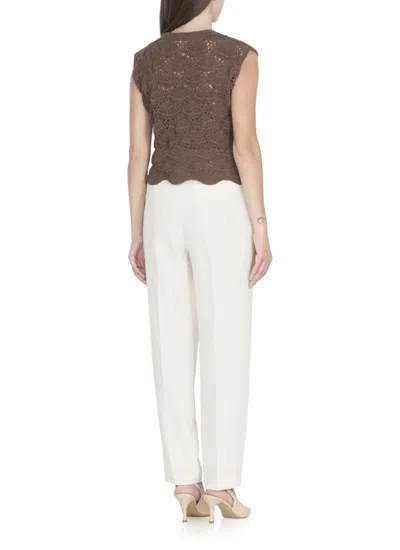 Antonelli Sleeveless Brown Cotton Blend Top In Brown