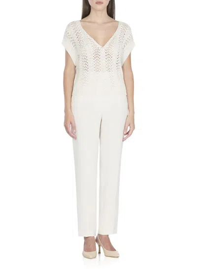 Antonelli Paillette-embellished Ivory Sweater With Wide Neckline In White