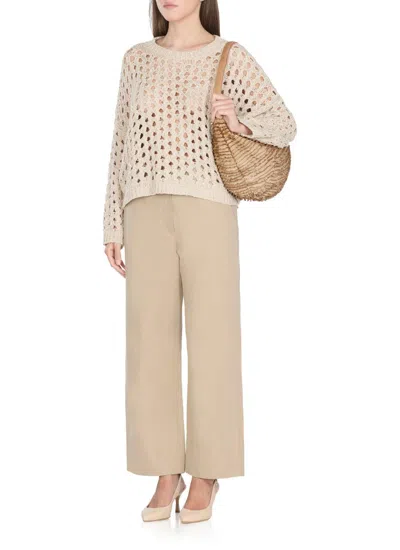 Antonelli Beige Crewneck Cotton Sweater In Neutral