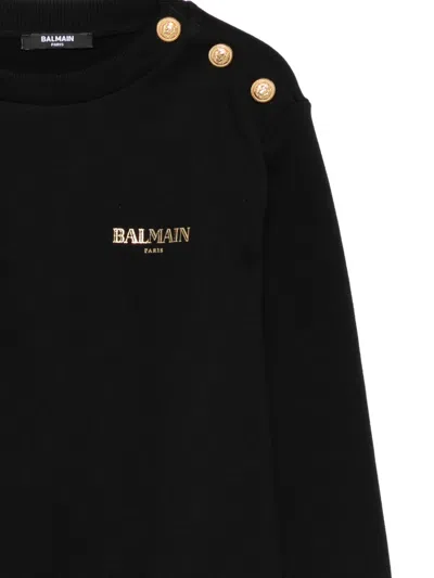 Balmain Gold-button Crew-neck Sweatshirt In Black