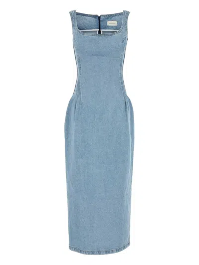 Magda Butrym Sleeveless Square Neckline Denim Dress With Back Slit