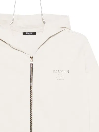 Balmain Logo-print Zip-up Hoodie In Neutral