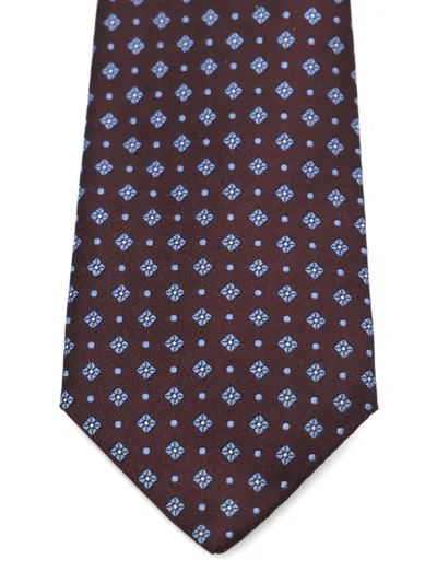 Canali Brown And Blue Wool Tie In Burgundy