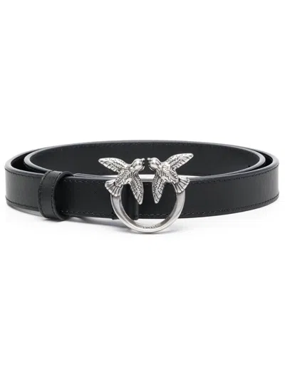 Pinko Love Birds Leather Belt In Black