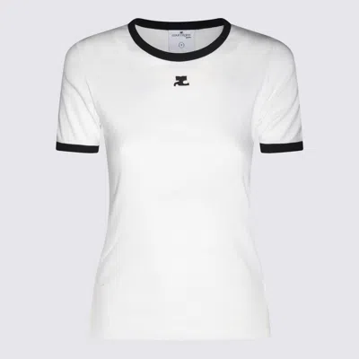 Courrèges Cotton T-shirt With Contrasting Logo Trim In Yellow