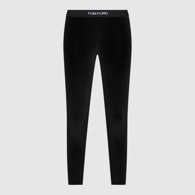 Tom Ford Stretch Lustrous Velour Signature Leggings Trousers Black In Black