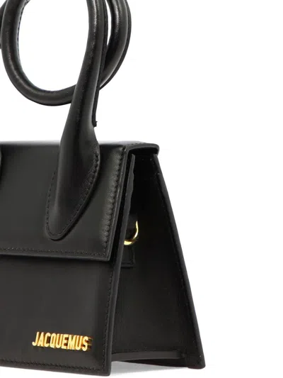 Jacquemus 'le Chiquito Noeud' Black Crossbody Bag With Logo Detail In Leather Woman