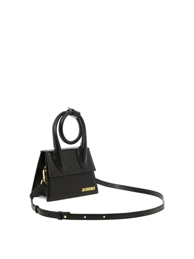 Jacquemus 'le Chiquito Noeud' Black Crossbody Bag With Logo Detail In Leather Woman