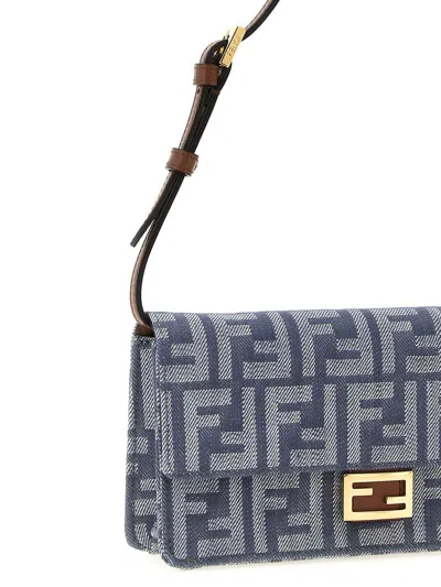 Fendi Denim-effect Ff Jacquard Uette Continental Wallet With Chain Bags In Blue