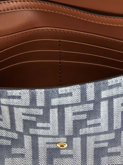 Fendi Denim-effect Ff Jacquard Uette Continental Wallet With Chain Bags In Blue