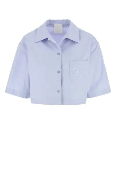 Givenchy Cropped Cotton Shirt With Embroidered Logo In Blue