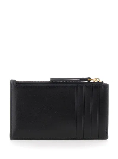 Tory Burch Black Diamond-quilted Card Holder With Double T Logo Plaque On The Front In Leather Woman