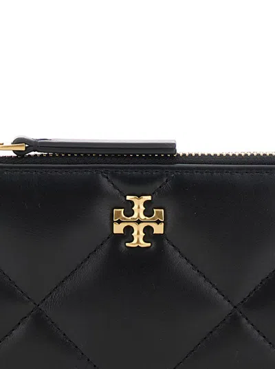 Tory Burch Black Diamond-quilted Card Holder With Double T Logo Plaque On The Front In Leather Woman