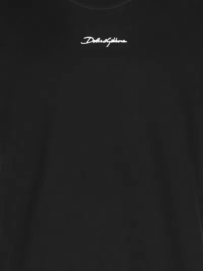 Dolce & Gabbana Black Crewneck T-shirt With Signature Logo In Cotton Man In Black