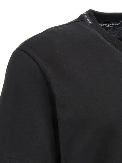 Dolce & Gabbana Black Crewneck T-shirt With Signature Logo In Cotton Man In Black
