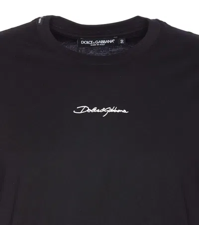 Dolce & Gabbana Black Crewneck T-shirt With Signature Logo In Cotton Man In Black