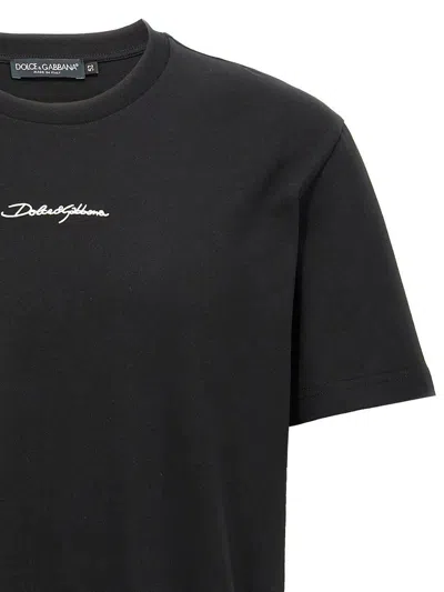 Dolce & Gabbana Black Crewneck T-shirt With Signature Logo In Cotton Man In Black