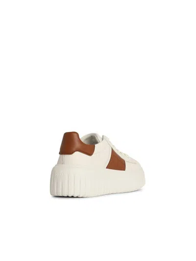 Hogan White And Brown Leather H Stripes Sneakers