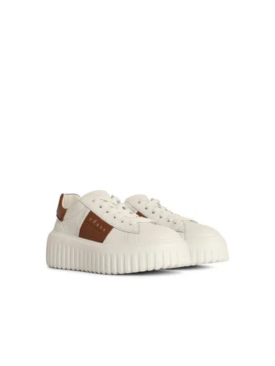 Hogan White And Brown Leather H Stripes Sneakers
