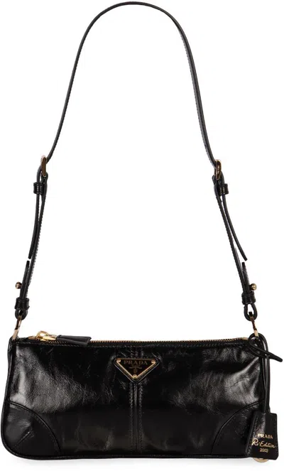 Prada Re-edition 2002 Leather Shoulder Bag In Black