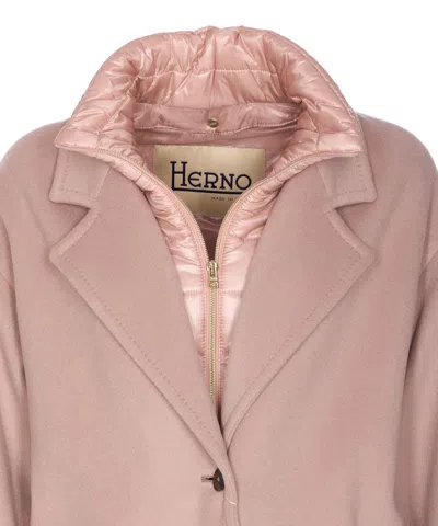 Herno Long Sleeve Padded Coat With Back Vent In Pink