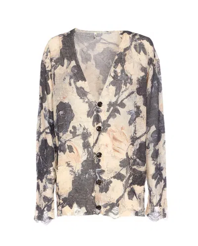 R13 Floral-print Frayed Cardigan In Multi