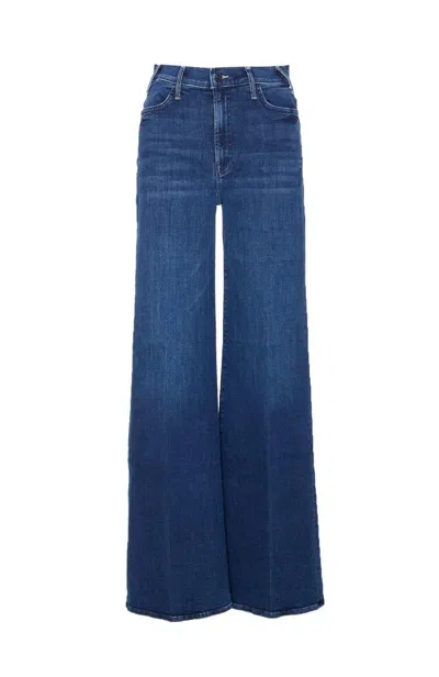 Mother Wide-leg Trousers With Elasticized Fit And Contrast Stitching In Blue