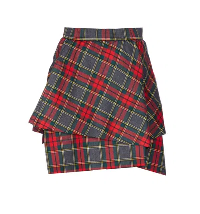 Vivienne Westwood Asymmetric Wrap Skirt With Check Pattern And Button Fastening In Multi