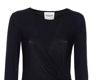 Isabel Marant Étoile Crewneck Long Sleeve Midi Dress With Ruched Detailing In Blue