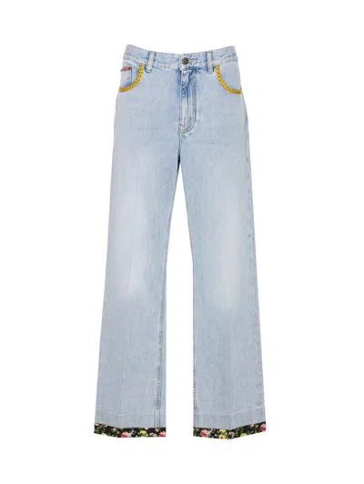 Valentino Embroidered Denim Trousers Woman Light Denim 28 In Blue