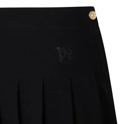 Palm Angels Monogram Pleated Skirt In Black