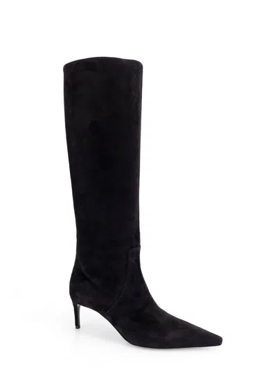 Dolce & Gabbana Black High Boots With Dg Logo In Suede Woman