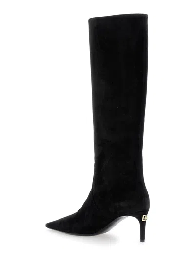 Dolce & Gabbana Black High Boots With Dg Logo In Suede Woman