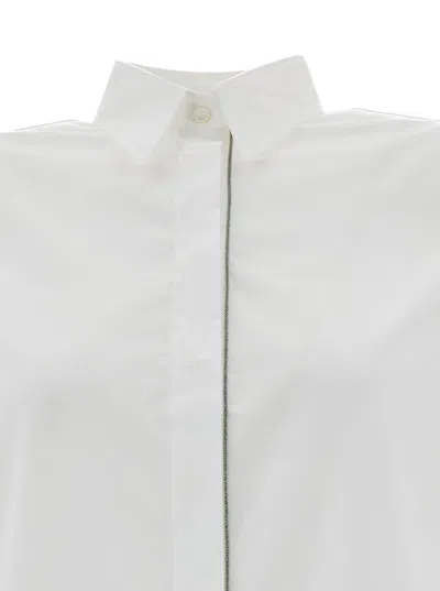 Brunello Cucinelli Oversized White Shirt With Monile Detail In Cotton Blend Woman