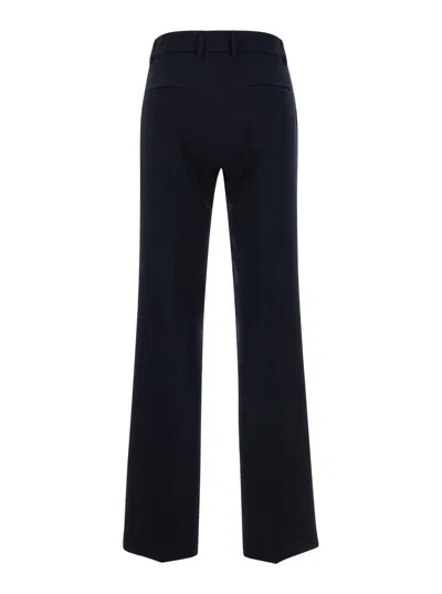 Plain Straight Blue Pants With Belt Loops In Fabric Woman
