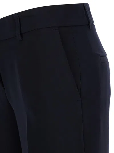 Plain Straight Blue Pants With Belt Loops In Fabric Woman