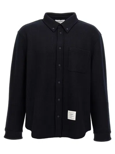 Thom Browne Oversized Shirt With Double Needle In Tweed In Black
