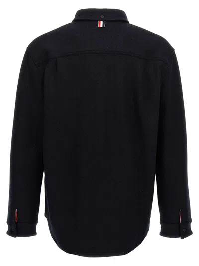 Thom Browne Oversized Shirt With Double Needle In Tweed In Black