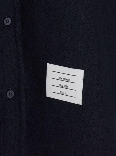 Thom Browne Oversized Shirt With Double Needle In Tweed In Black