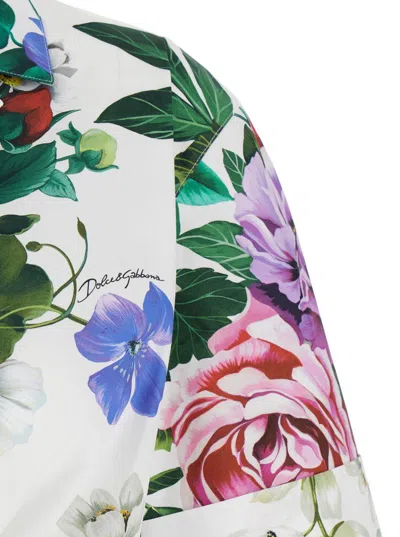 Dolce & Gabbana Multicolor Crop Shirt With All-over Floral Motif And Logo Lettering Detail On The Front In Cotton Wo In Multi