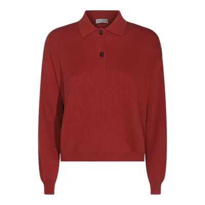 Brunello Cucinelli Ribbed Cotton Knit Polo Shirt In Red