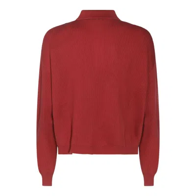Brunello Cucinelli Ribbed Cotton Knit Polo Shirt In Red