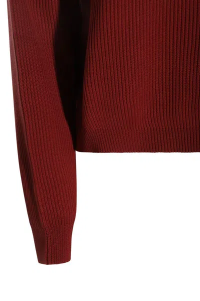Brunello Cucinelli Ribbed Cotton Knit Polo Shirt In Red