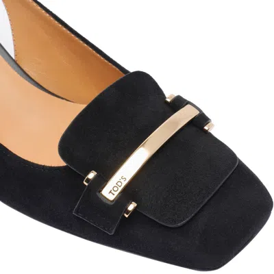Tod's Square Toe Block Heel Gold-tone Hardware Slingback