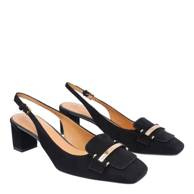 Tod's Square Toe Block Heel Gold-tone Hardware Slingback