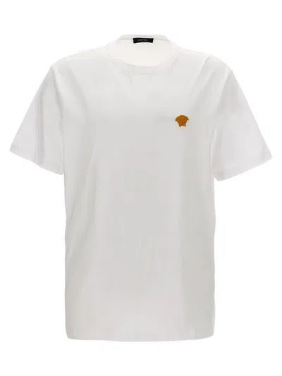 Versace White Crewneck T-shirt With Medusa Embroidery On The Front In Cotton Man